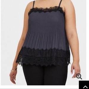 Dark Slate Grey Chiffon & Black Lace Pleated Cami